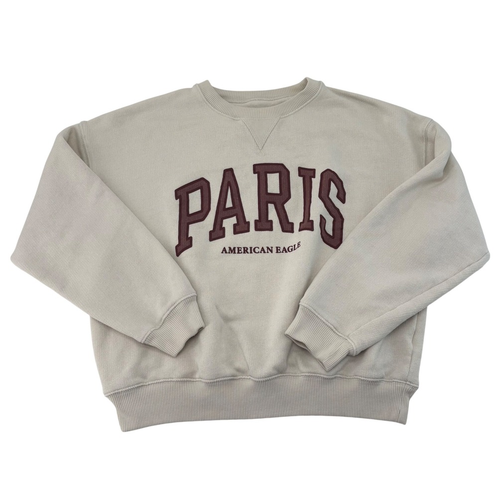 American Eagle Paris Graphic Sweatshirt Cream Burgundy Crewneck Oversized Medium